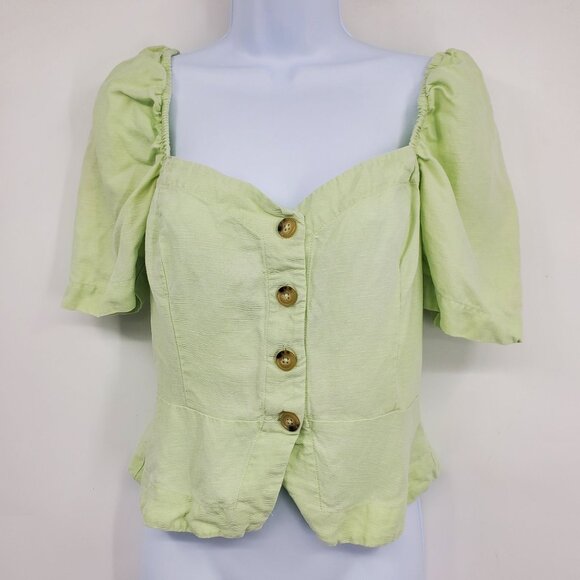 Wilfred Aritzia Janine Button Front Linen Blend Green Blouse Shirt Top Size Smal - Picture 1 of 8